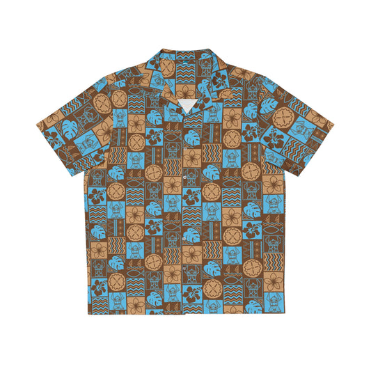 Mischief in Paradise: Disney Stitch Tiki Tapa Print Men's Hawaiian Shirt (AOP)