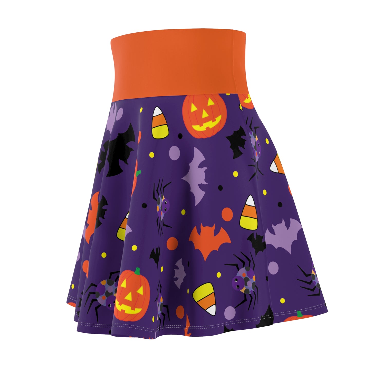 Halloween Women's Skater Skirt (AOP) - Cute Pumpkins Bats and Spiders