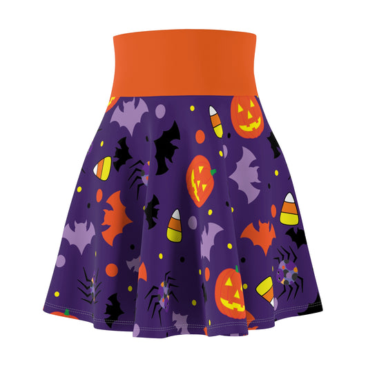 Halloween Women's Skater Skirt (AOP) - Cute Pumpkins Bats and Spiders