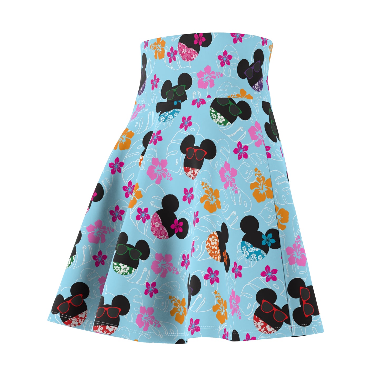 Island Vibes All-Over: Rock This Mickey & Minnie Hawaiian Shirt Women's Skater Skirt (AOP)