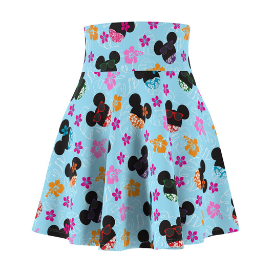 Island Vibes All-Over: Rock This Mickey & Minnie Hawaiian Shirt Women's Skater Skirt (AOP)