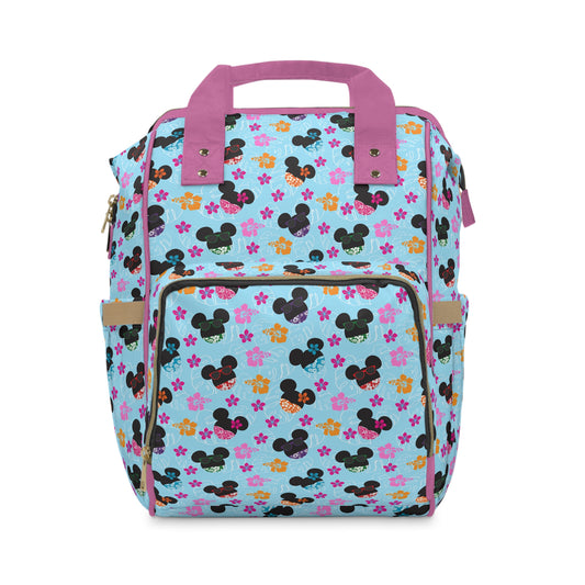 Island Vibes all Over Multifunctional Diaper Backpack - Hawaiian Tropical Disney Mickey and Minnie Mouse