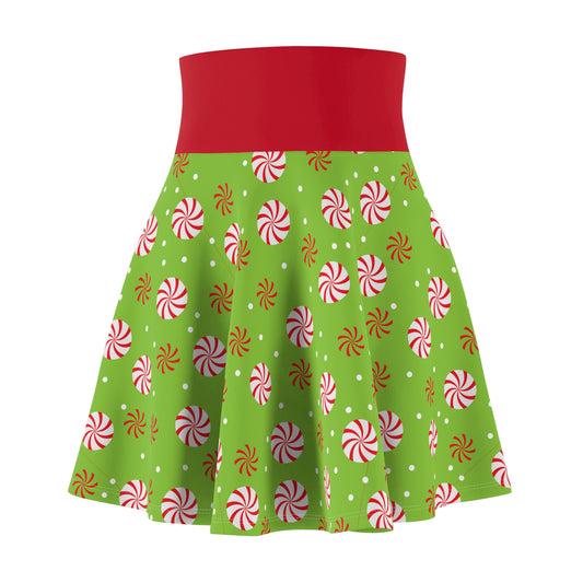Christmas Peppermint Swirls Women's Skater Skirt (AOP)